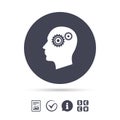 Head with gears sign icon. Male human head. Royalty Free Stock Photo