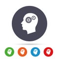 Head with gears sign icon. Male human head. Royalty Free Stock Photo
