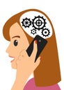 Head and gears. Young woman talking on the phone Royalty Free Stock Photo