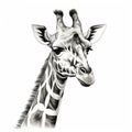 Detailed Black And White Giraffe Pencil Drawing