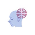 Head and globe flat icon