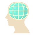 Head with globe icon, cartoon style Royalty Free Stock Photo