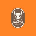 head goat skull horned meat livestock badge vintage logo design vector icon illustration