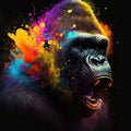 The head of a gorillla in a multi-colored Royalty Free Stock Photo