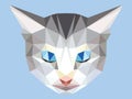 Head of gray cat low polygon with blue eyes, geometric animal face