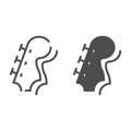 Head of guitar neck line and glyph icon. Guitar handle vector illustration isolated on white. Musical stringed