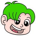 The head of a handsome green haired man smiled happily. doodle icon drawing