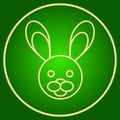 Head of a hare, a rabbit in a neon circle. Easter.