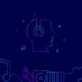 Head in headphones gradient line icon, vector illustration Royalty Free Stock Photo