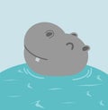 Head hippo cartoon swimming in water