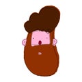 Head of a hipster man with big mustache and long beard. Man bun, outline, cool, casual, comic. Cartoon hand-drawn doodle style.