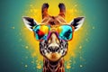 zoo sunglasses giraffe colorful animal wildlife africa mammal neck portrait. Generative AI.