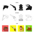 Head of a horse, a bull head, a revolver, a cowboy girl. Rodeo set collection icons in black,flat,outline style vector Royalty Free Stock Photo