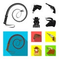 Head of a horse, a bull head, a revolver, a cowboy girl. Rodeo set collection icons in black, flat style vector symbol Royalty Free Stock Photo