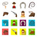 Head of a horse, a bull head, a revolver, a cowboy girl. Rodeo set collection icons in cartoon,flat style vector symbol