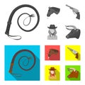 Head of a horse, a bull head, a revolver, a cowboy girl. Rodeo set collection icons in monochrome,flat style vector Royalty Free Stock Photo