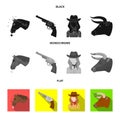 Head of a horse, a bull`s head, a revolver, a cowboy girl. Rodeo set collection icons in black, flat, monochrome style Royalty Free Stock Photo
