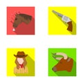 Head of a horse, a bull`s head, a revolver, a cowboy girl. Rodeo set collection icons in flat style vector symbol stock Royalty Free Stock Photo