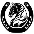 Head of horse in horseshoe. Silhouette Royalty Free Stock Photo