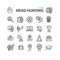 Head Hunting Black Thin Line Icon Set. Vector