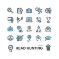 Head Hunting Color Thin Line Icon Set. Vector Royalty Free Stock Photo