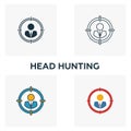 Head Hunting icon set. Four elements in diferent styles from human resources icons collection. Creative head hunting icons filled