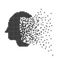 Head icon in disappearing, dotted halftone. Vector illustration