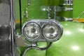 Head lamp of classic green semi truck