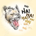 Head of laughing hyena on the textured beige background