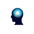 Head With Light Bulb In Brain, Brainstorm Thinking New Idea Concept Icon Royalty Free Stock Photo