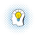 Head with light bulb icon, comics style Royalty Free Stock Photo