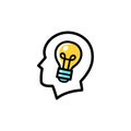 Head with light bulb in it, idea born in the head flat icon symbol, simple creative vector art of an imagination concept Royalty Free Stock Photo