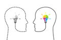 Head and light bulb made of puzzle as idea, solution or innovation concept