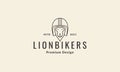 Head lion with helmet old lines hipster logo symbol vector icon illustration graphic design Royalty Free Stock Photo