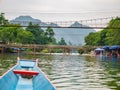 Head of longtail boat on namsong river at vangvieng city Laos.