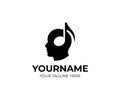 Head of a man in headphones in the form of a musical note, logo template. Music and sound, vector design