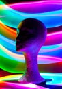 Head of mannequin with sparks and waves of light