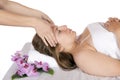 Head massage at day spa by masseuse