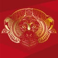 Head of monkey.Golden silhouette on a red background. Royalty Free Stock Photo