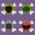 Head Monster Design With Alien, Goblin, Grey Zombie and Brown Zombie. On Skull and Open Mouth