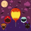 Head Monster Set in Field and Night. Big Balloon Head, One Eye Monster, Wolf Man and Mouse, Creepy Gnome Royalty Free Stock Photo