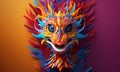 Head of Multicolored Fantasy Dragon. Mythological creatures. Fantastic monster. Mythological creatures concept. Ancient reptile.