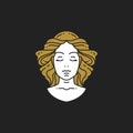 Head mythology antique blonde woman with waving hair and closed eyes hand drawn line art icon