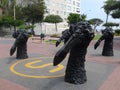 Head and neck of bird black statues in Barranco, Lima