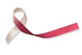 Head and neck cancer awareness with burgundy ivory ribbon isolated on clipping path white background, symbolic bow color Royalty Free Stock Photo