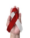 Head and neck cancer awareness with burgundy ivory white color ribbon with clipping path