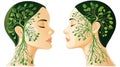 Head and neck lymphatic system illustration, showing healthy vs. compromised lymphatic flow Royalty Free Stock Photo