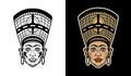 Head of nefertiti, ancient egyptian queen vector illustration in two styles black on white and colorful Royalty Free Stock Photo