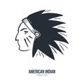 Head of North American Indian chief. Vector illustration. Royalty Free Stock Photo