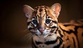 Head of ocelot or Leopardus pardalis in close up, is a medium sized spotted wild cat Royalty Free Stock Photo